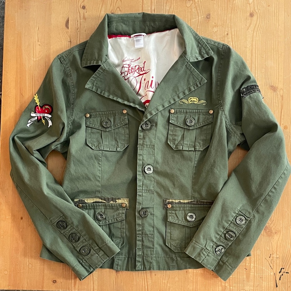 ECKO Army Green Camo Military Jacket Blazer Urban Grunge Streetwear Indie